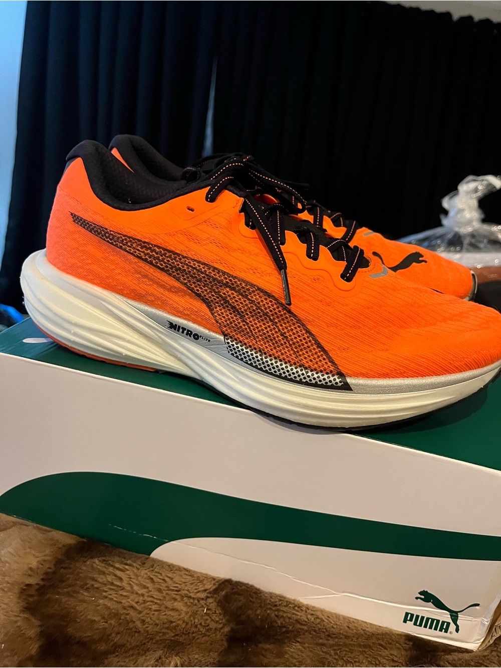 Puma Men's Athletic Running Shoes in Bright Orange and Black